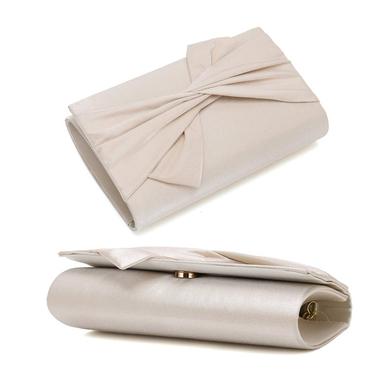 IXEBELLA Satin Evening Bag Bow Flap Clutch Purse for Women Formal Party/Prom/Wedding (Champagne) - Image 5